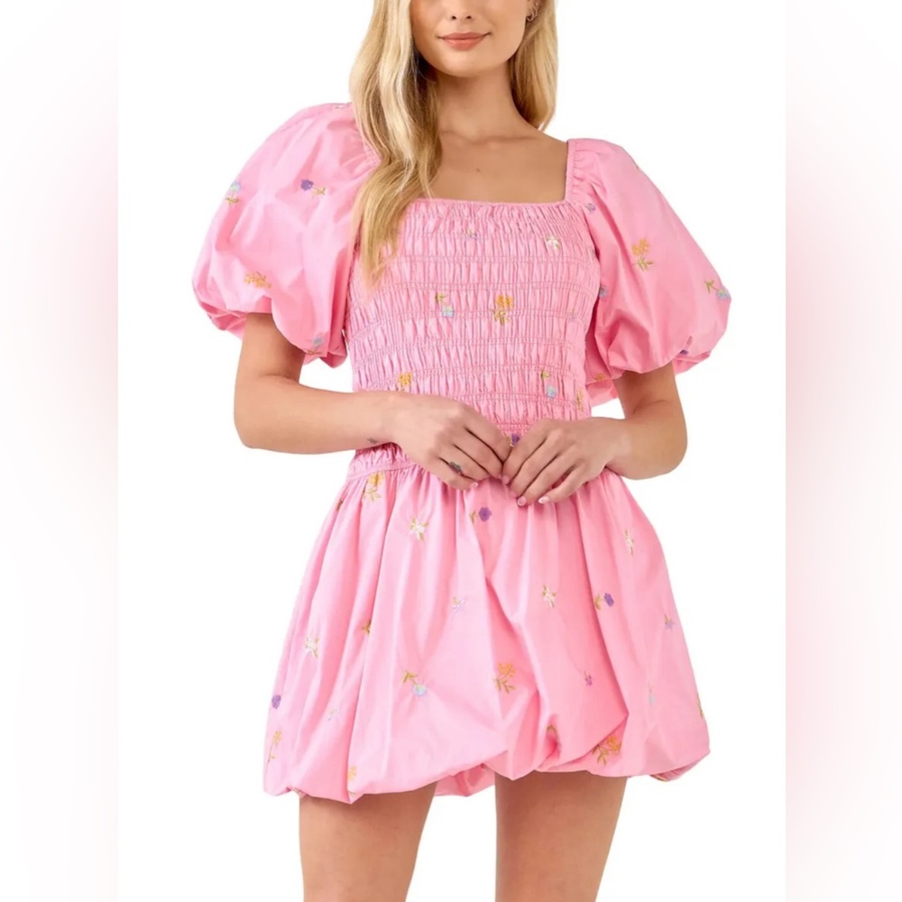 NWT English Factory Floral Embroidery Puff Sleeve Cotton Minidress M